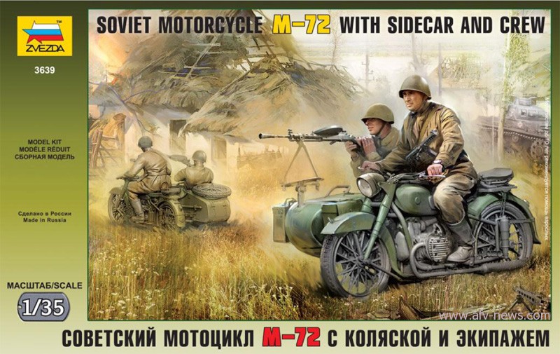 Zvezda 3639 - Soviet Motorcycle w/sidecar and crew