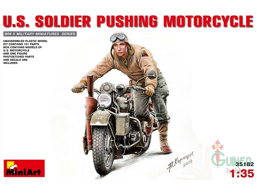 Miniart 35182 - U.S. Soldier pushing motorcycle